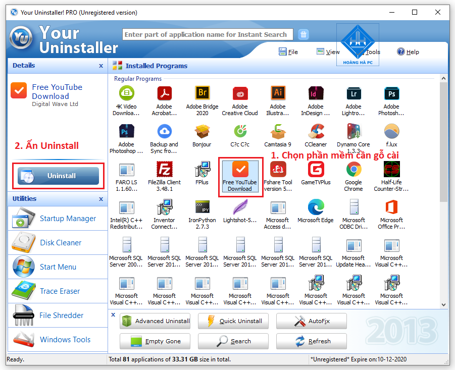 Gỡ Bỏ Phần Mềm Tận Gốc Trên Windows 10 và 7 Bằng Your Uninstaller