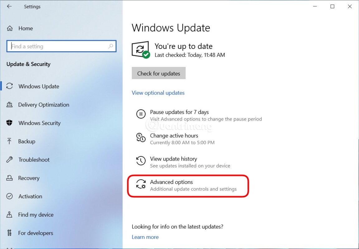 Nhấn vào Advanced options