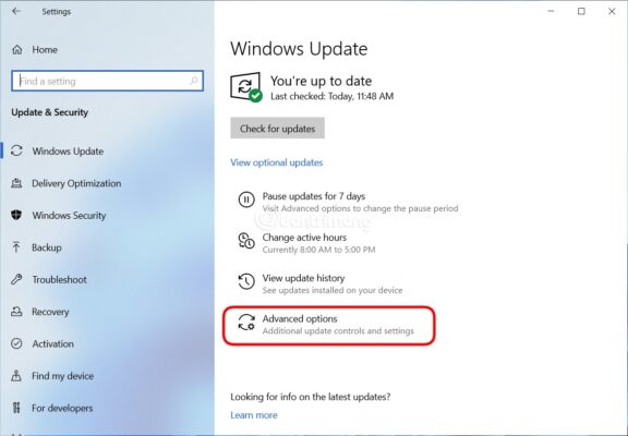 Nhấn vào Advanced options